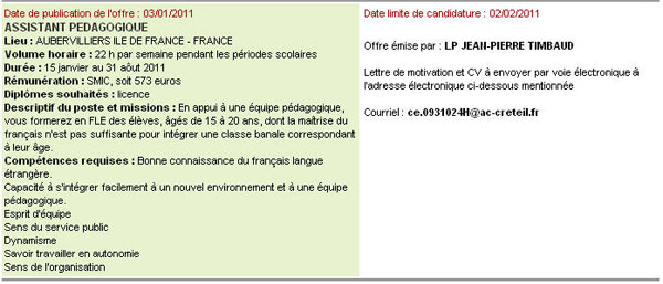 Petites annonces pour profs