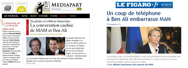 Ben Ali, Alliot-Marie, Medapart, Le Figaro