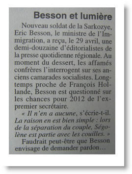 Besson et Hollande dans le Canard Enchaîné