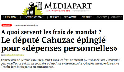 Cahuzac frais de mandat Mediapart