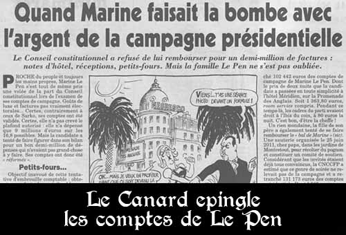 Comptes de Le Pen dans Le Canard