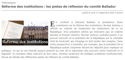 Dossier sur la réforme des institutions