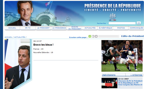 Edito de Sarkozy sur le rugby