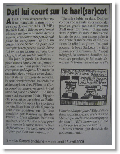 Le Canard Enchaîné - Départ Rachida Dati