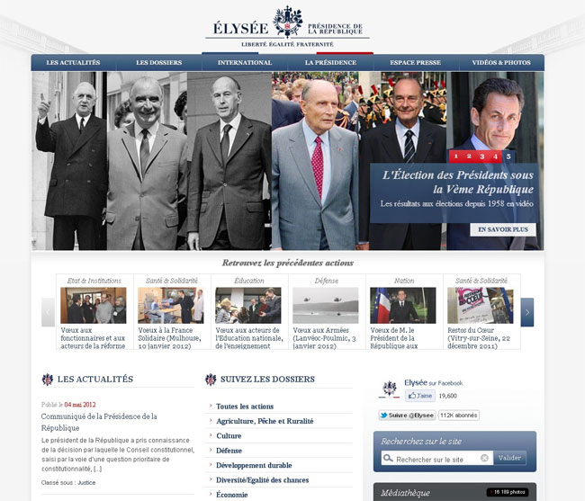 Site web de l'Elysée en mai 2012 - Nicolas Sarkozy