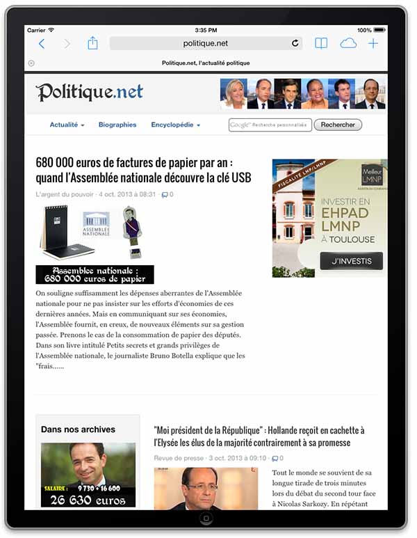 Tablette Responsive Politique.net