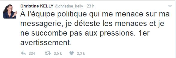 Twitter menaces Kelly Fillon