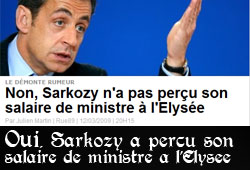 Sarkozy, salaire de ministre à l'Elysée